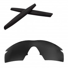 Walleva Mr Shield Black Replacement Lenses with Black Earsocks for Oakley M Frame Strike Sunglasses